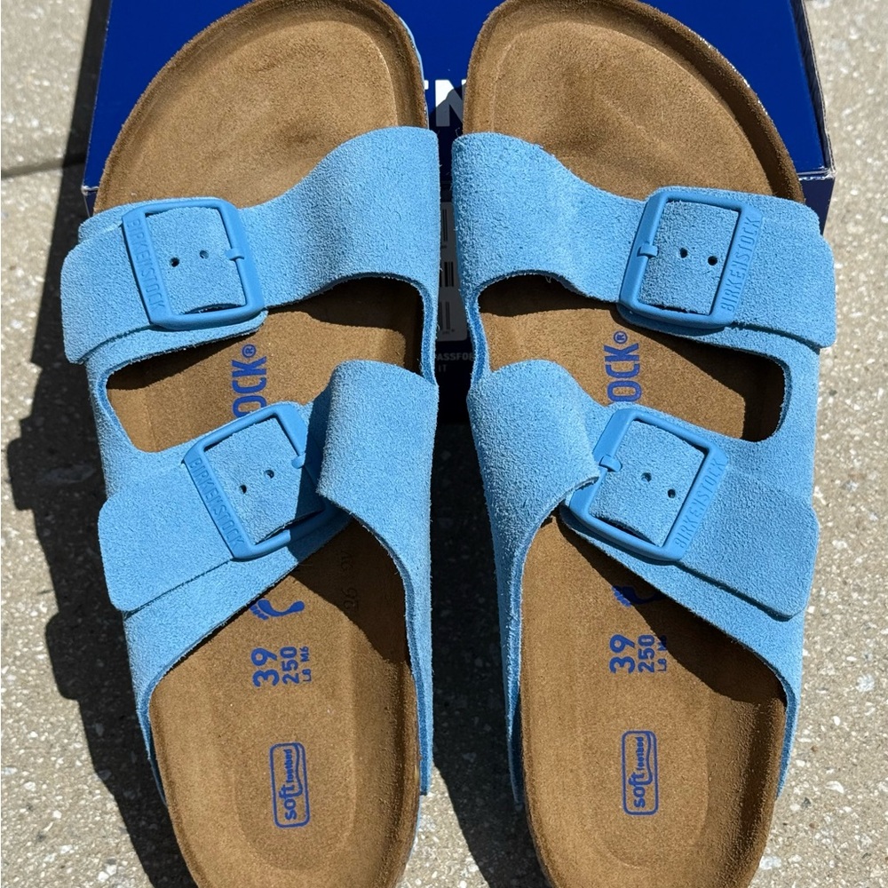 Birkenstock Arizona BS Soft Footbed Sky Blue Suede with Adjustable Straps